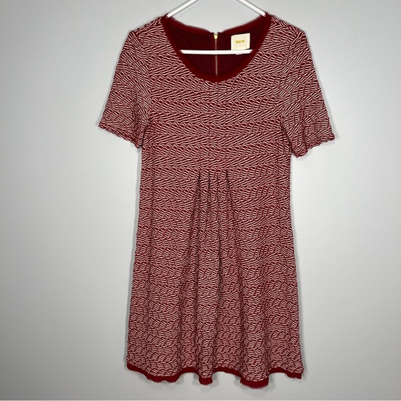 Anthropologie Dresses & Skirts - Anthropologie Maeve Dress Womens Small Red White Textured Lined Fringe Hem Zip